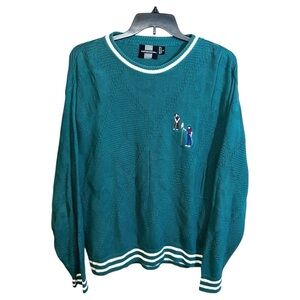 Expressions Sweater Men’s Size L Green White Golf Long Sleeve Vintage